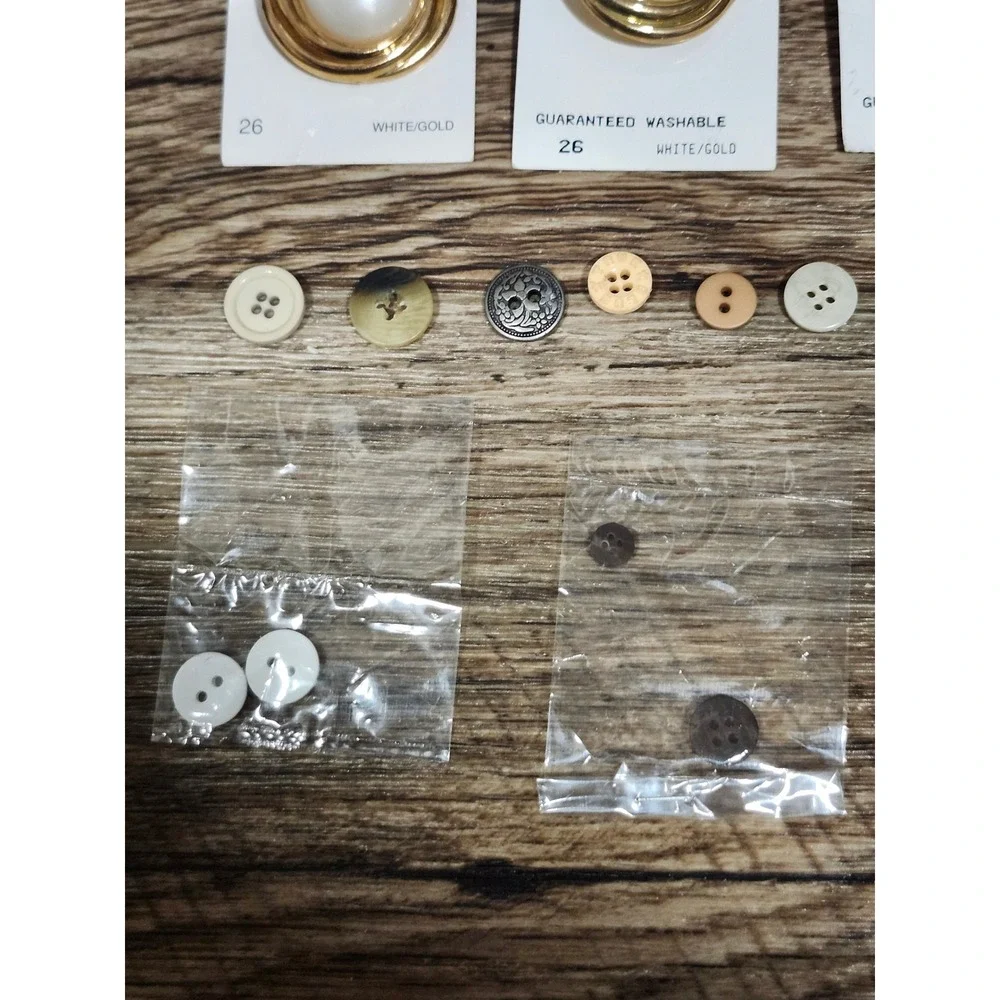 Vintage Le Bouton Sewing Button Lot Aqua Blue Gold White Mixed Assortment Spool